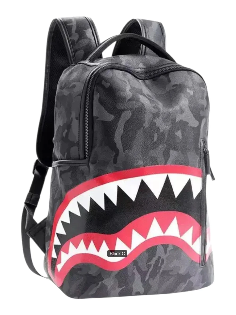 Black Shark-Print Men's Backpack - Black/Red